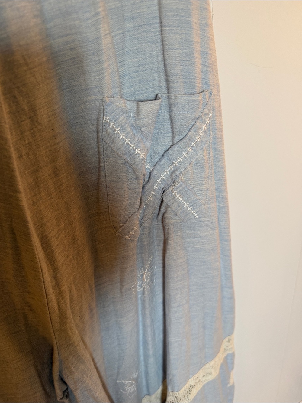 POL Boho Wide-Leg Overalls in Light Blue with Crochet Detailing - Picture 11 of 16